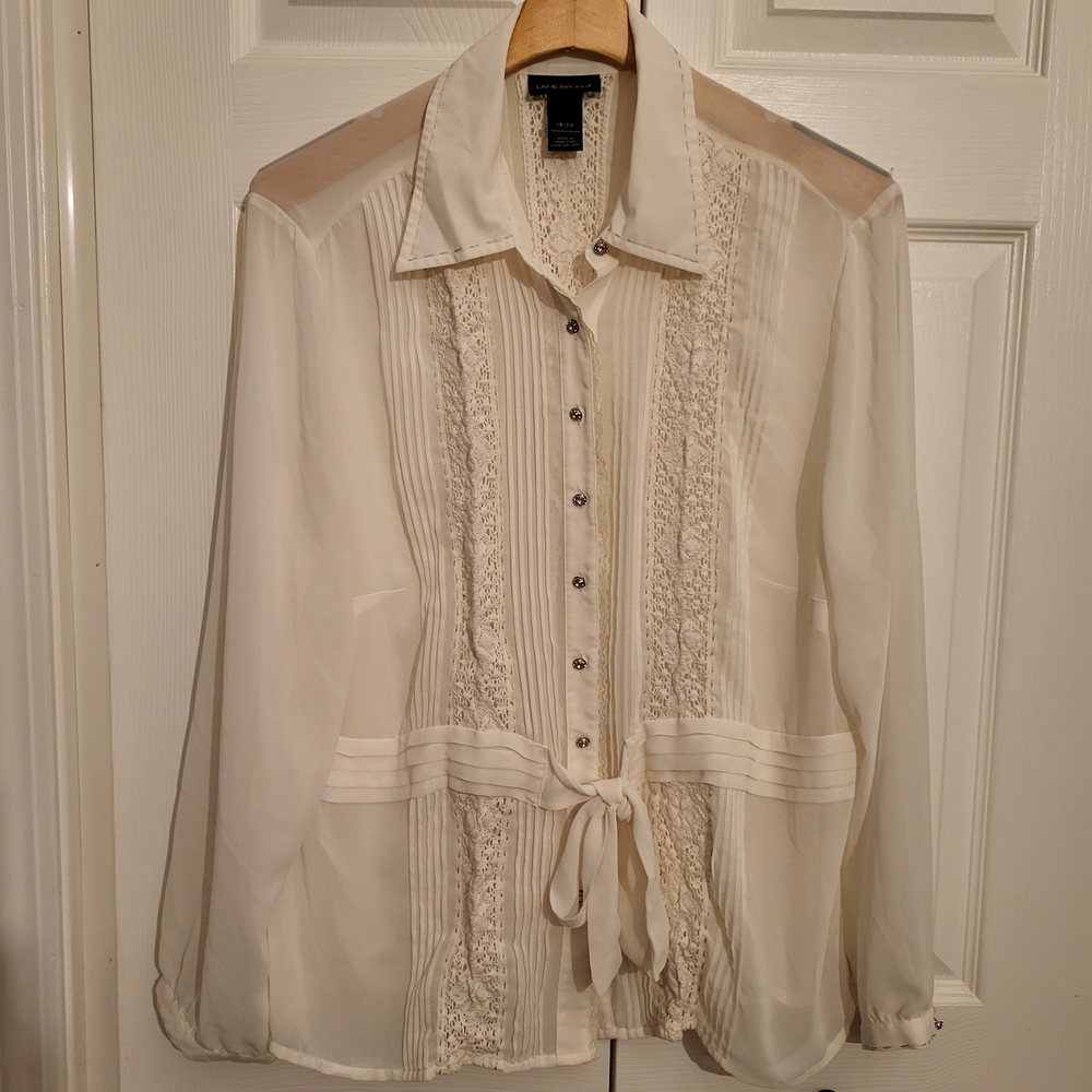 Lane Bryant Cream Blouse with Lace Details